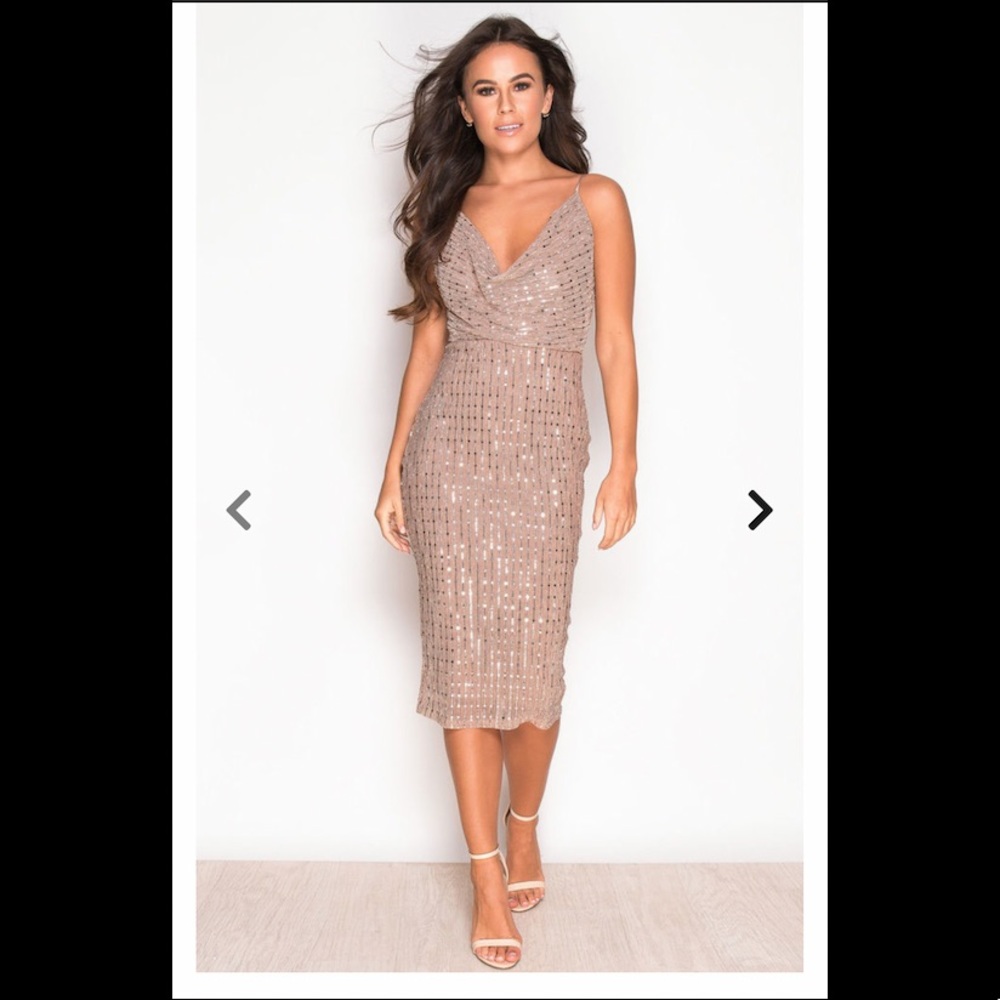 Valentina Cowl Neck Sequin Midi Dress